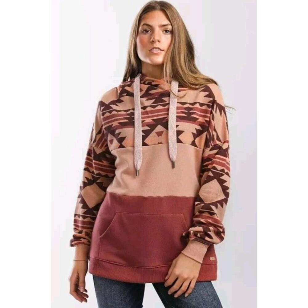 BKE Southwestern Lightweight Multi Colored Hooded Sweatshirt Size Medium